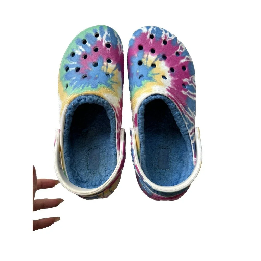 Crocs Classic Lined Tie Dye Powder Blue/Multi Roomy Fit Unisex Size W9 M7 - Picture 2 of 6